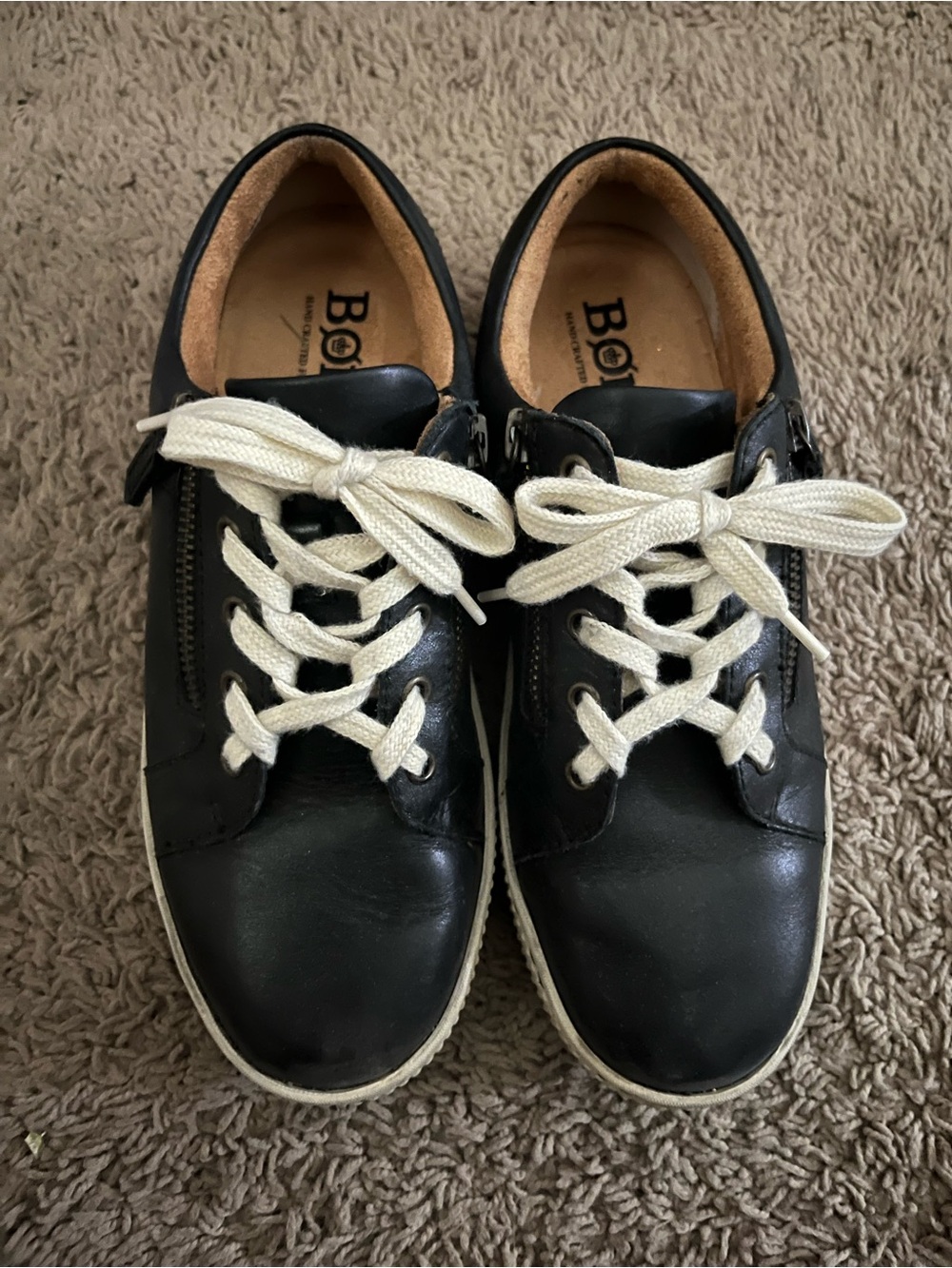 Born Black Leather Sneakers with White Laces Size 8